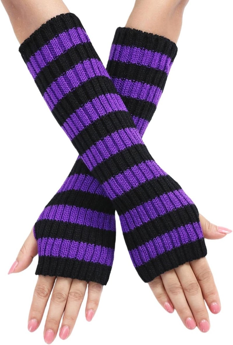 Lauthen.S 2 Pack Y2K Striped Arm Warmers Cute Long Sleeve Fingerless Gloves Gothic Arm Sleeves for Women Costume Accessory - Image 5